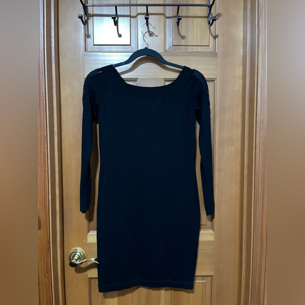 Black Off Shoulder Lace Sweater Dress Size S